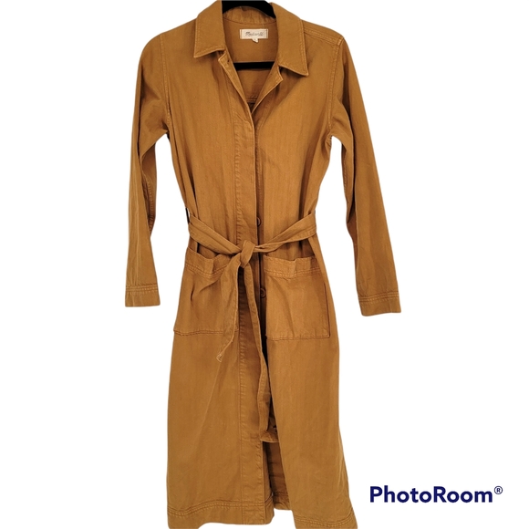 Madewell Jackets & Blazers - Madewell long jean mustard trench coat jacket with waist belt size large